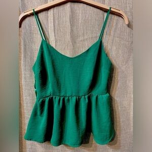 Monteau green women’s smocked top with adjustable straps size L like new!